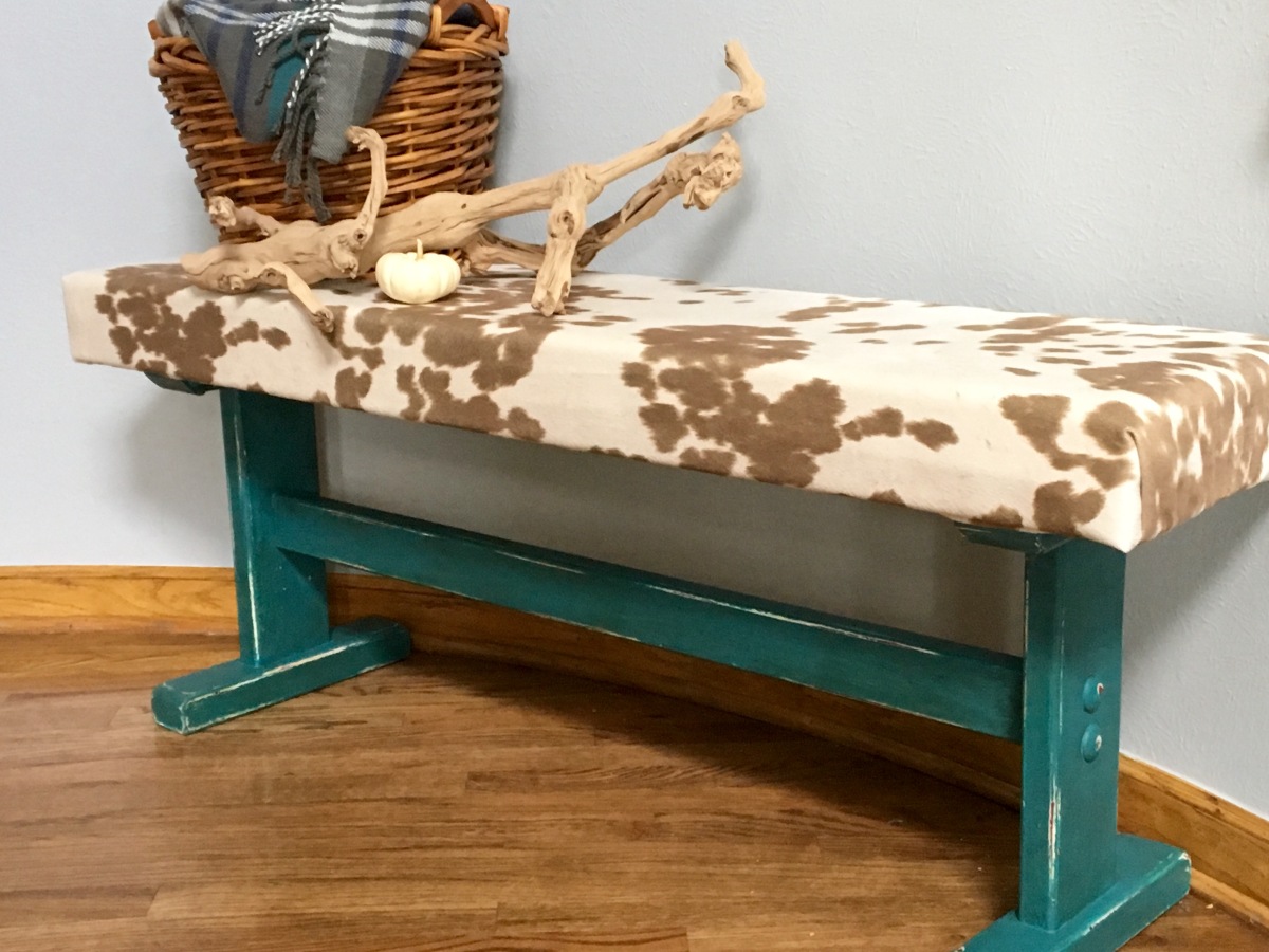 Turquoise And Faux Cowhide Bench Revival Imperfectprogress Me